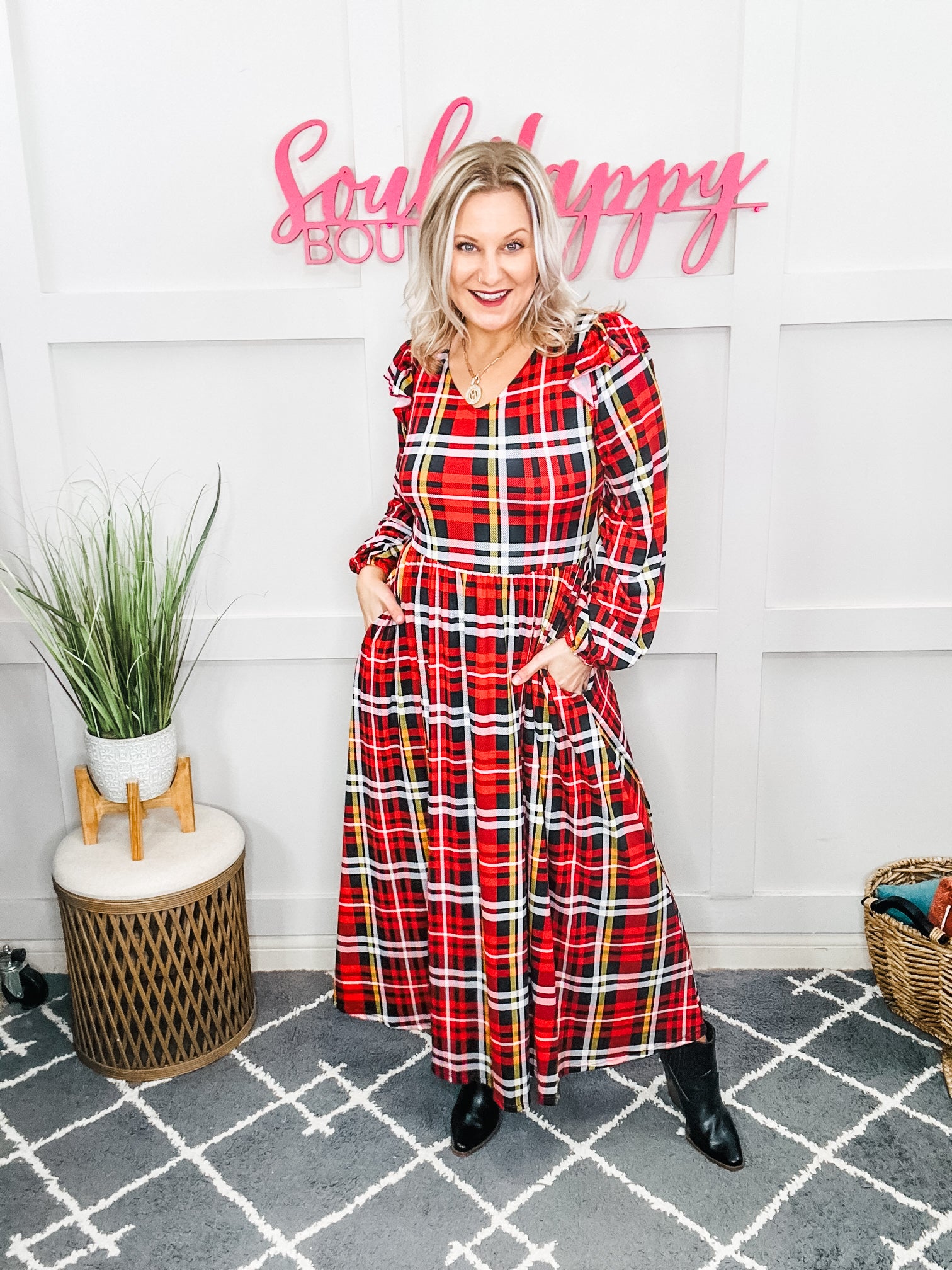 Adorable In Red Plaid Ruffle Detail Fit & Flare Midi Dress II Small Adorable In Red Plaid Ruffle Detail Fit & Flare Midi Dress II Small