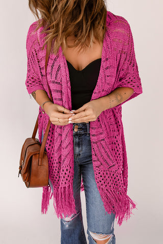 Crochet All Day Open Front Cardigan with Fringe Detail