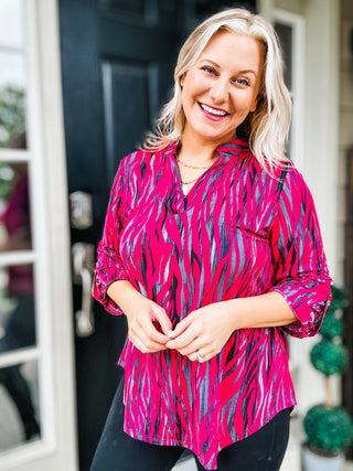 Lizzy Top in Magenta and Red Strokes