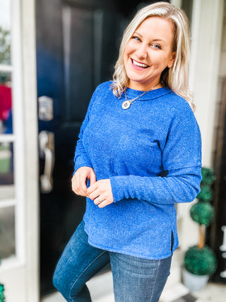 Casual Tuesday Ribbed Knit Sweater in Bright Blue