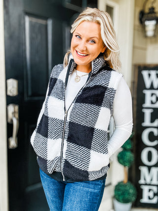 Together Again Pocketed Plaid Zip Up Vest