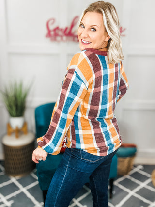 Adorable In Plaid French Terry Henley Pocket Top