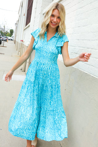 Find Love Blue Boho Print Flutter Sleeve Fit & Flare Dress Small Find Love Blue Boho Print Flutter Sleeve Fit & Flare Dress Small