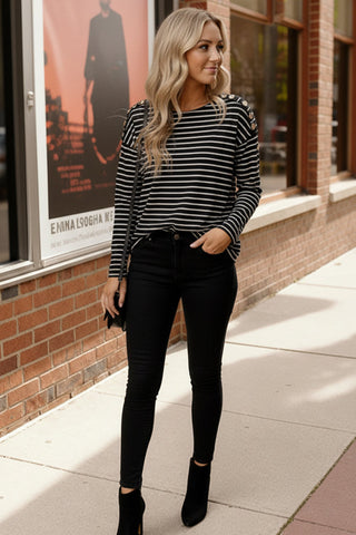 Chic & Buttoned Black and White Tee