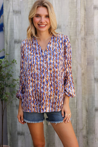 On A Wild Streak V Neck Fabric Button Detail Blouse