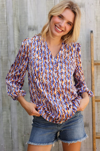 On A Wild Streak V Neck Fabric Button Detail Blouse