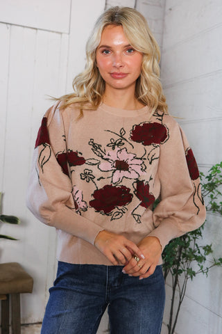 Scarlet Petals Bubble Sleeve Sweater