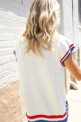 Holiday Ready Red/White & Blue USA Embroidery Dolman Top