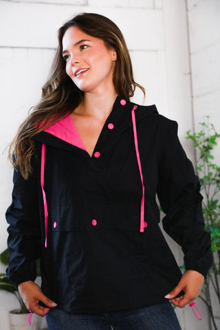 Glow Up Pink and Black Hooded Jacket