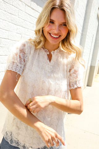 Classy Chic Ivory Swiss Dot Chiffon Button Yoke Lined Blouse