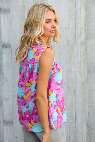 Summer Vibes Fuchsia Square Neck Floral Bow Tie Top