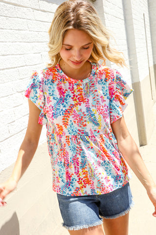 Perfect Find Ivory Floral Leaf Print Short Sleeve Babydoll Top