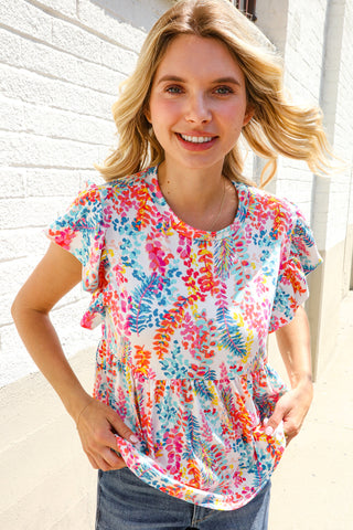 Perfect Find Ivory Floral Leaf Print Short Sleeve Babydoll Top