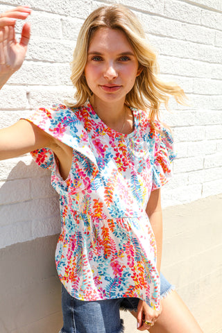 Perfect Find Ivory Floral Leaf Print Short Sleeve Babydoll Top