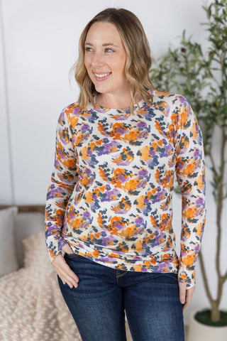 IN STOCK Blair Long Sleeve Top - Autumn Purple Abstract