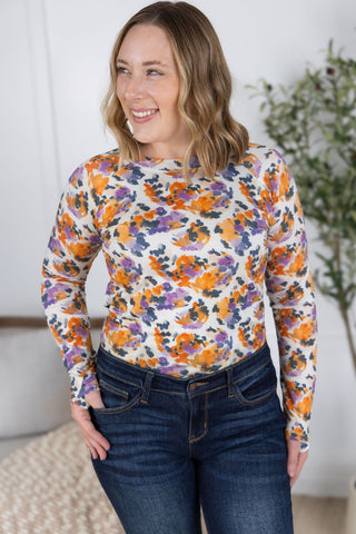 IN STOCK Blair Long Sleeve Top - Autumn Purple Abstract