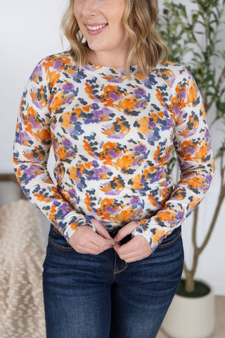 IN STOCK Blair Long Sleeve Top - Autumn Purple Abstract