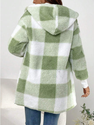 Let's Stay Home Plaid Hooded Blanket Cardigan