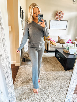 Lazy Days Waffle Knit Long Sleeve Top and Pants Set