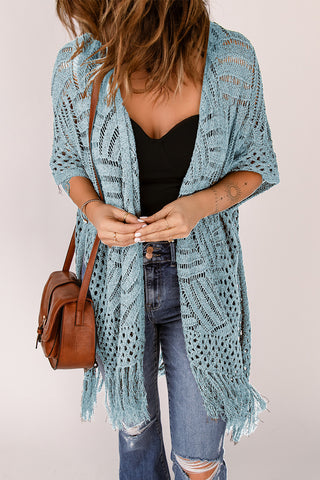 Crochet All Day Open Front Cardigan with Fringe Detail