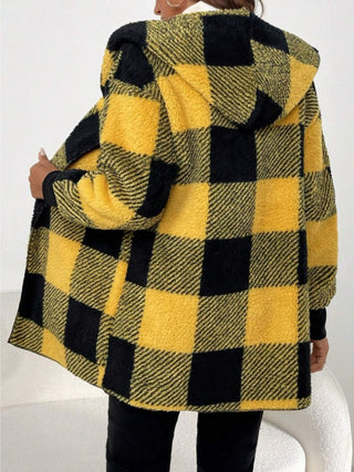 Let's Stay Home Plaid Hooded Blanket Cardigan