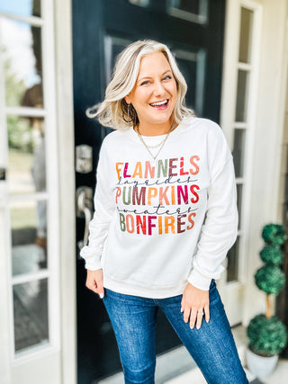 Flannels Pumpkins Bonfires Graphic Long Sleeve Sweatshirt