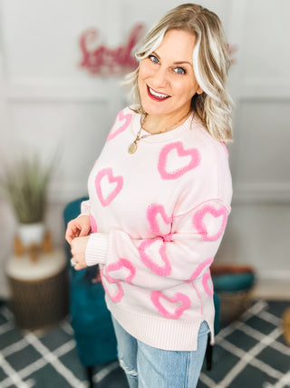 High-Low Heart Embroidered Cozy Sweater