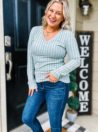 Everyday Chic Ribbed V-Neck Long Sleeve Top