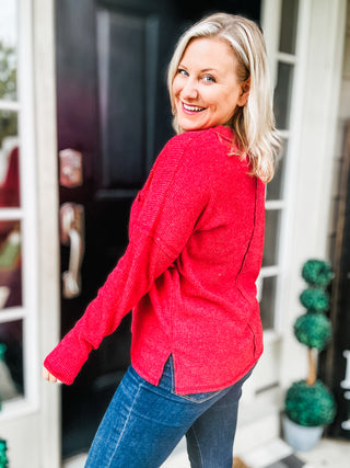 Casual Tuesday Ribbed Knit Sweater in Dark Red