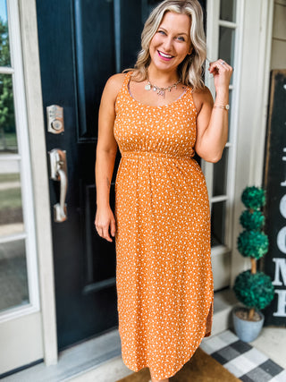 IN STOCK Reagan Ribbed Midi Dress - Pumpkin Floral