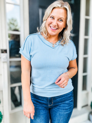 Meet Me There Textured V-Neck Short Sleeve Top