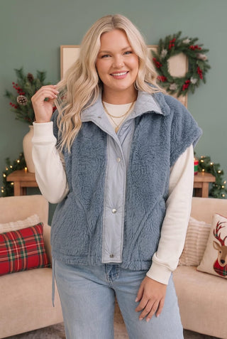 Snuggle Season Sherpa Vest in Slate