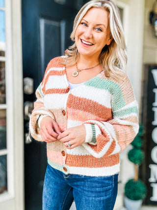 Fall Vibes Taupe & Sage Stripe Button Down Cardigan