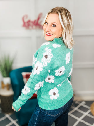 Flower Half Zip Long Sleeve Sweater