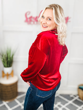 Holiday Chic Velour Button Up Long Sleeve Shirt