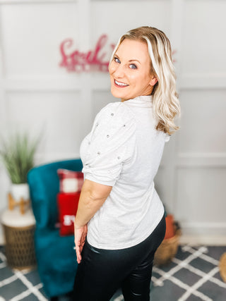 Diamonds and Pearls Puff Sleeve Top in Light Grey