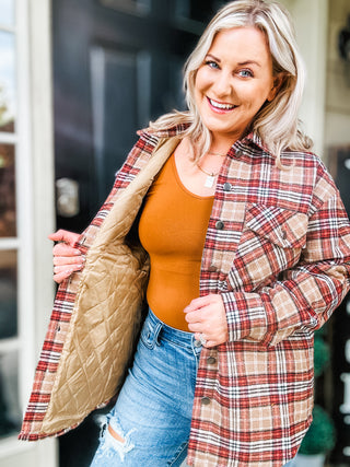 Be You Best Taupe Plaid Quilt Lined Button Down Shacket