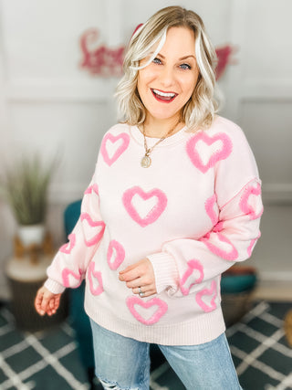 High-Low Heart Embroidered Cozy Sweater