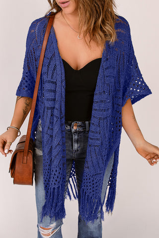 Crochet All Day Open Front Cardigan with Fringe Detail