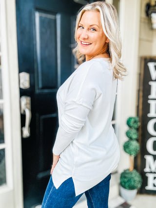 V-Neck Front Seam Sweater in Ivory