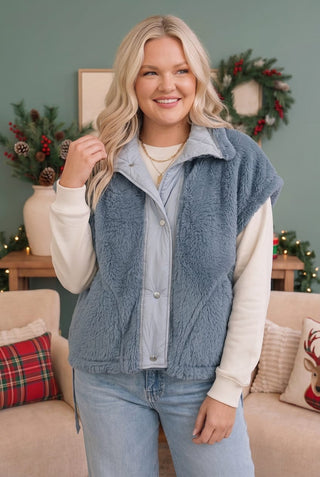 Snuggle Season Sherpa Vest in Slate