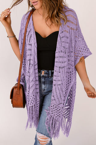 Crochet All Day Open Front Cardigan with Fringe Detail