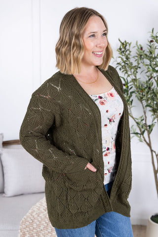 IN STOCK Open Knit Cardigan - Olive