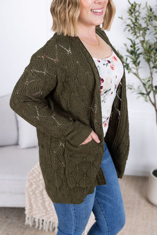 IN STOCK Open Knit Cardigan - Olive