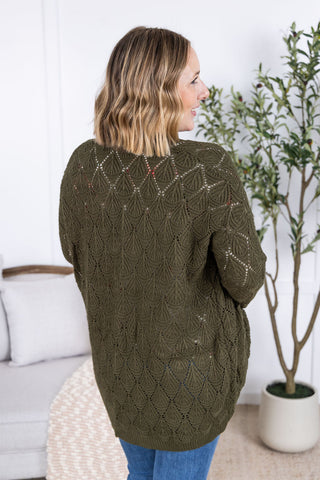 IN STOCK Open Knit Cardigan - Olive