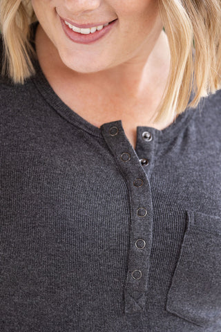 IN STOCK Georgia Long Sleeve Top - Charcoal