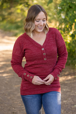 IN STOCK Brittney Button Sweater - Berry