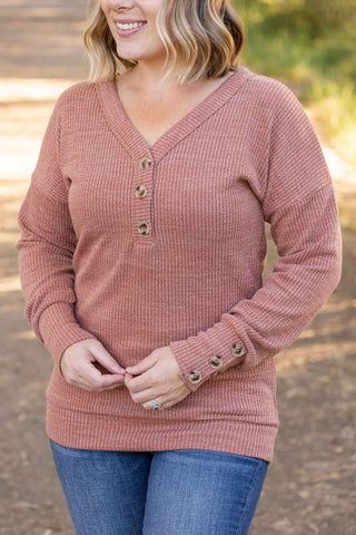 IN STOCK Brittney Button Sweater - Terra Cotta