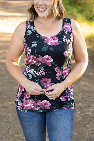 IN STOCK Luxe Crew Tank - Black and Mauve Floral