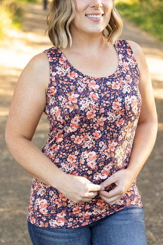 IN STOCK Luxe Crew Tank - Navy Floral Mix